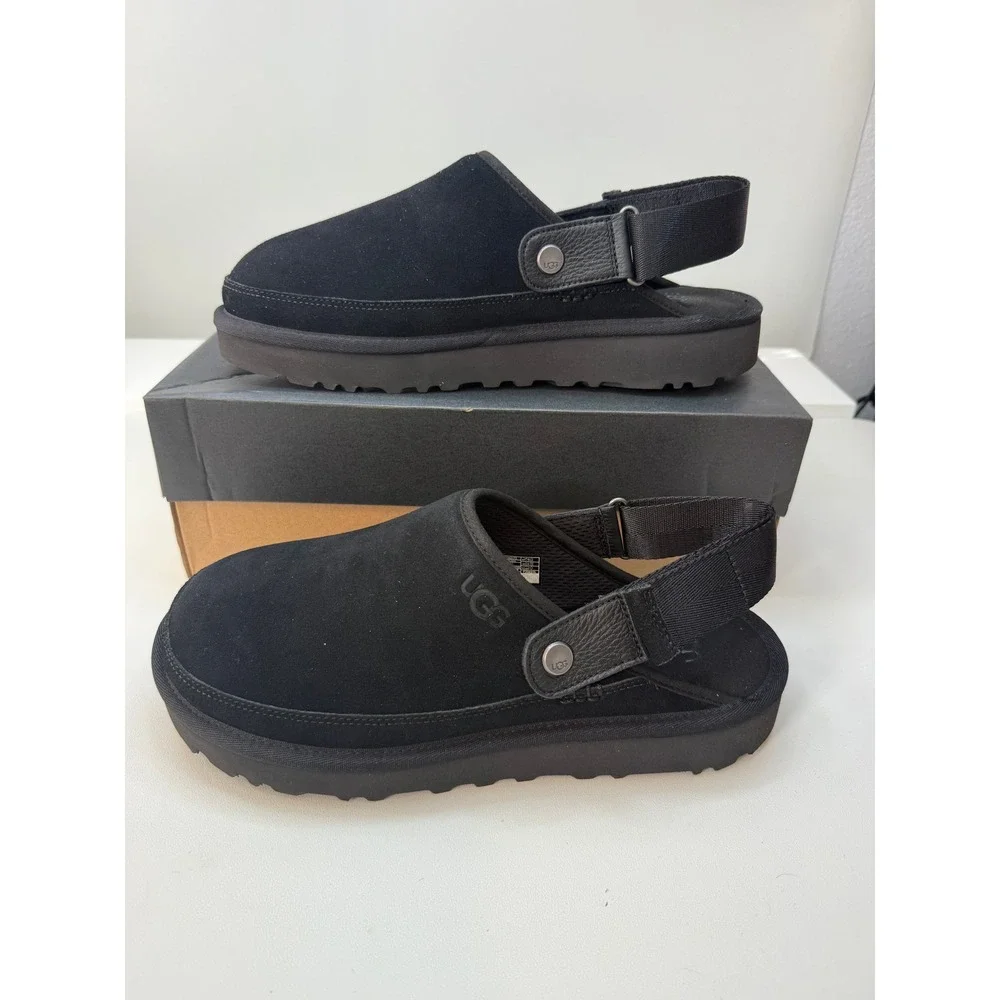 UGG Goldencoast Clog Black Suede‎ Adjustable Strap Size Mens 11 1142172 NEW